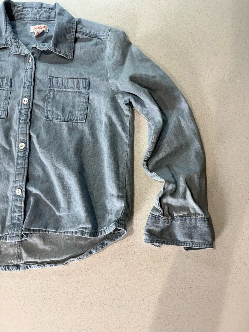 Cat & Jack Light Denim Button-Down Shirt - Girls